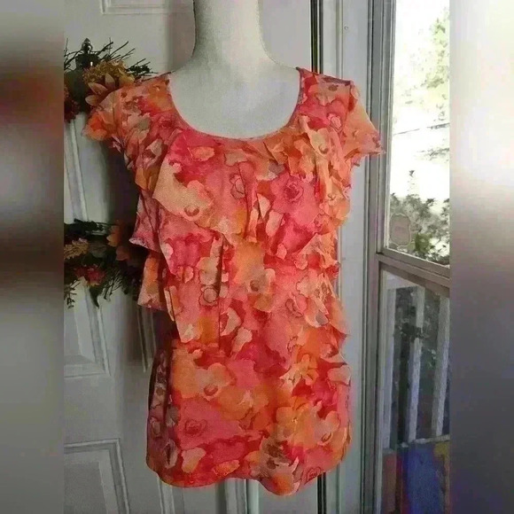 Apt 9 pink and orange ruffled shirt medium - Picture 1 of 3